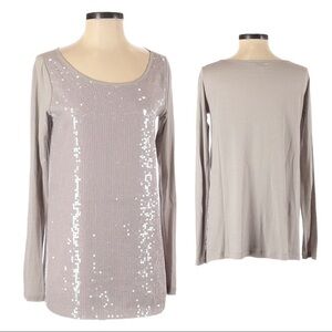 Club Monaco Sequin Front Long Sleeve Jersey Knit Blouse Size S